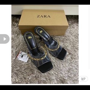 ZARA CLEAR HEELED MULES WITH CHAIN